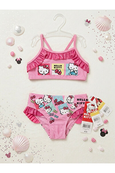 Victorino Girls' Two-Piece Swimsuit, Hello Kitty, Pink with Sparkly Ruffles a...
