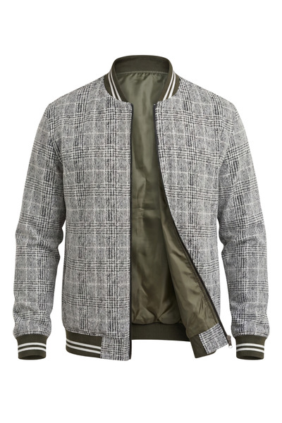 ixir Double-Sided Men's Seasonal Coat with Plaid Detail in Green
