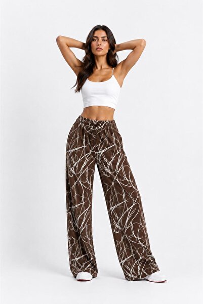 ikomteks Summer Viscose Patterned Wide Leg Trousers