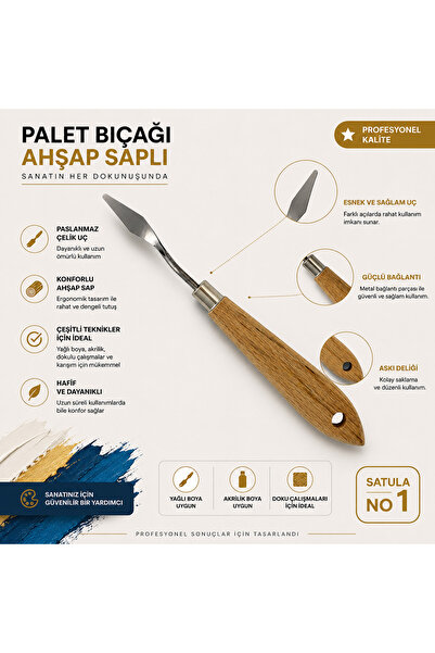 TOMBİ-X Ahşap Saplı Metal Spatula Yağlı Boya ve Akrilik Boya İçin NO:1