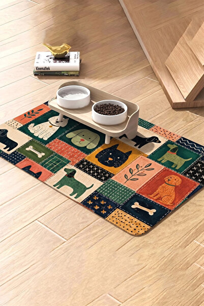 MatGo Pati Kedi Köpek Beslenme Matı 50x70cm Su Geçirmez Mama Kabı Altlığı Pas...