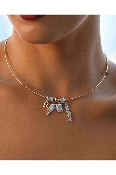 neslyaccessories Happy charm wire choker necklace