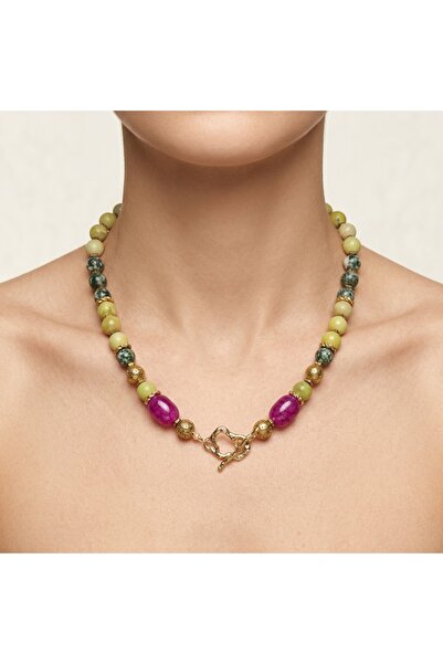 elinasaccessories Elinas Doğal Olivin Kalsit Pembe Akik Taşlı El Yapımı Bohem...