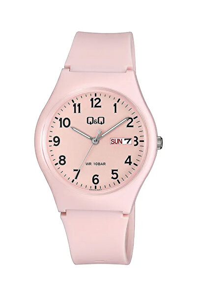 Q&Q Unisex Pembe Takvimli Gün Göstergeli 10 Atm Su Geçirmez Silikon Kordonlu ...