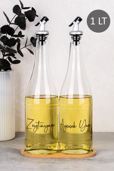 Dolkin Home 2-Pack 1000 ml Sunflower Oil and Olive Oil Dispenser with Bamboo ...