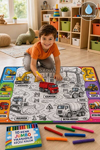 Nizal Home Eğitici Yıkanabilir Tekrar Boyanabilir Çocuk Odası Oyun Matı Boyam...