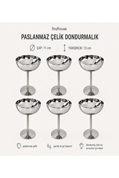 findhouse Yeni Nesil 6 lı Paslanmaz Çelik Kaliteli Sunumluk Çerez Dondurma Ka...