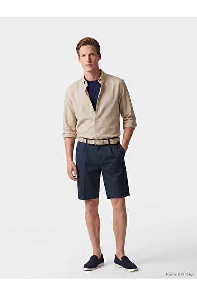 LC Waikiki Nevavm Loose Fit Belted Men's Pleated Shorts with a Difference
