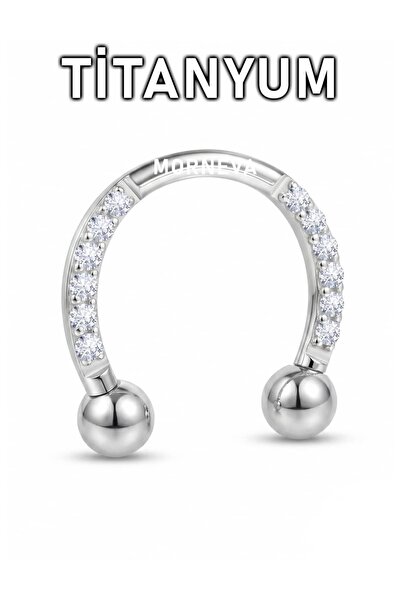 MORNEVA Titanyum Taşlı Yarım Halka Septum Daith Piercingi (1 Adet)