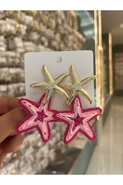 GK LUXURY & FASHION Sea Star Design Earrings, Hanging Earrings, Pink, Blue St...