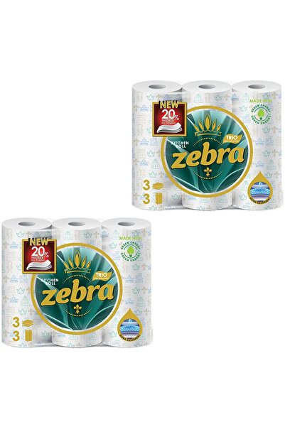 Zebra Pack of 2 x TRIO kitchen rolls, 6 rolls, 3 layers, 26x22.5cm/sheet, 75m