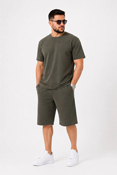DGSTYL3 Men's Bottom Top Set Two Yarn Fabric Crew Neck T-Shirt with Pockets a...