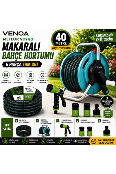 Venoa VDY40 Meteor 40 Metre Makaralı Bahçe Su Hortumu 6 Parça Set | Kırılmaz ...
