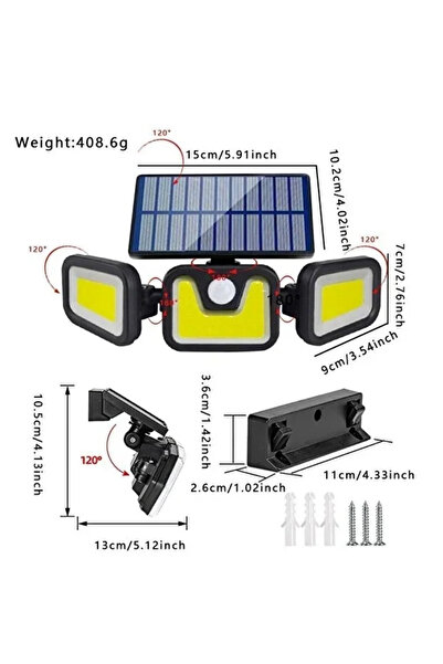 Findit Üçlü Solar Led Projektör – Beyaz Işık – Sensörlü Dış Mekân Aydınlatma ...