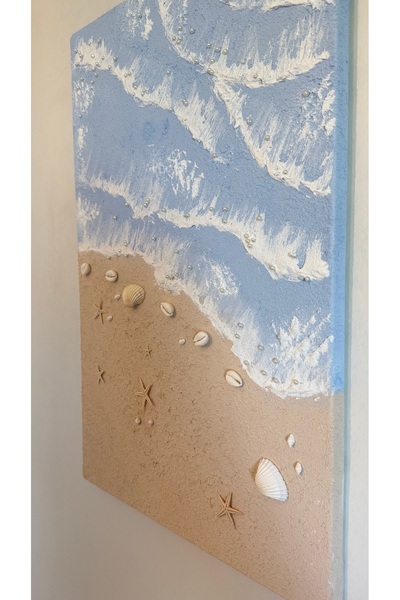 Store Deniz sahil temalı dokulu tablo - 50x70 cm ölçü - dekor deniz yıldızı d...