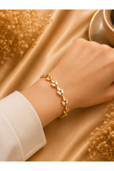JAMMY JEWERLY Yaprak Desenli Gold Renk Çelik Bileklik