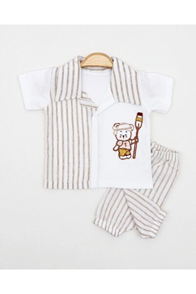 Egelite Baby Boy Striped Shirt and Collared Shorts Newborn Summer Set, 0-3-6-...