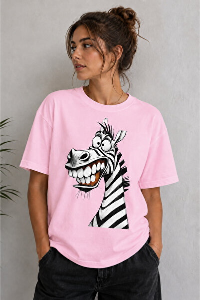 VODEXA Ženska majica prevelikog kroja sa printom nasmejanog zebra, 100% pamuk...