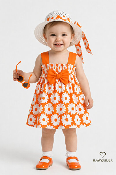 BABYDEN'S Baby Girl Floral Print Sling Dress and Hat Set Cotton Summer Daisy ...