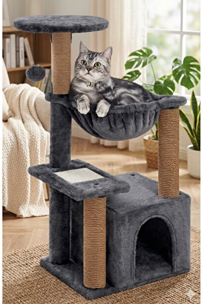 PATİSTORE Tiflis Antrasit Çok Katlı Wellsoft Kumaş Ağır MDF Taban Kedi Tırmal...