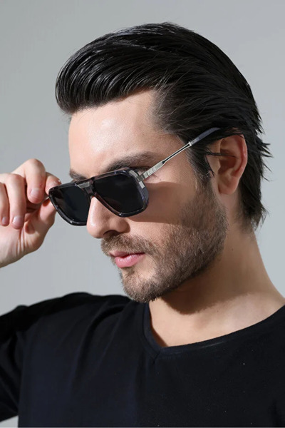Violon Men's Anthracite Metal Frame Detail Black Glass Sunglasses