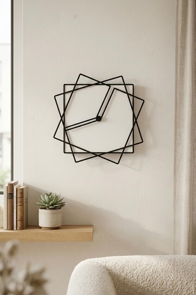 3D Brothers Modern Geometric Wall Clock - Minimalist Overlapping Squares Desi...