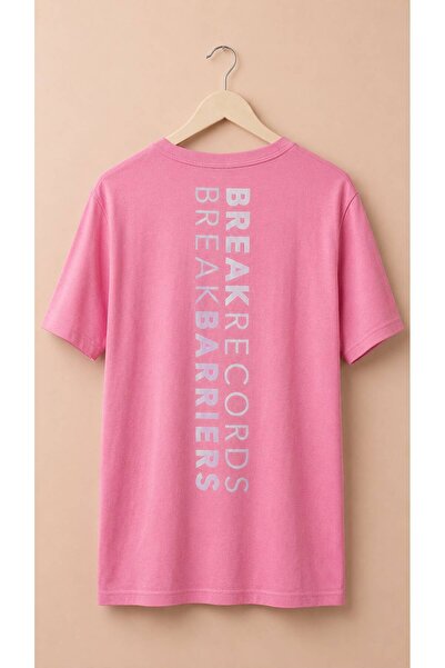 SİBELİZE Pink Back-Printed Oversize T-Shirt with Break Records Written