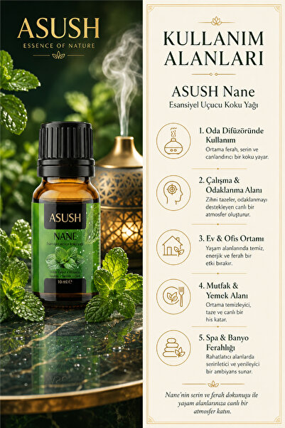 ASUSH Nane Esansiyel Yağ 10 ML – Ferah, Keskin ve Aromatik Bitki Kokusu
