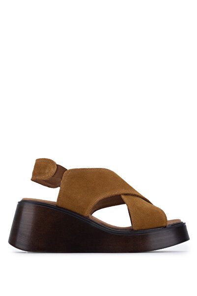Tamer Tanca Women's Genuine Leather Tan Flat Sandals