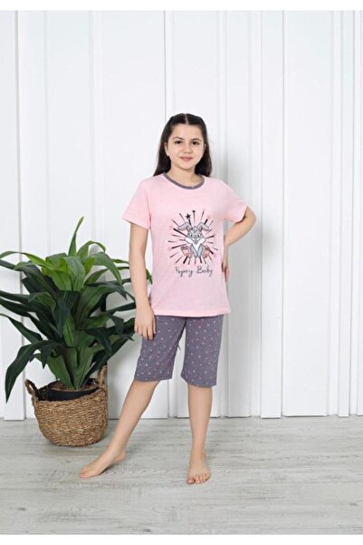 Serena Girls' pajamas with short sleeves and 3/4 pants - pink color