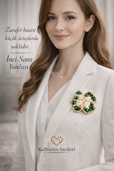 KALBİMİN İNCİLERİ EL İŞÇİLİĞİ İNCİ ŞANS YONCASI BROŞ