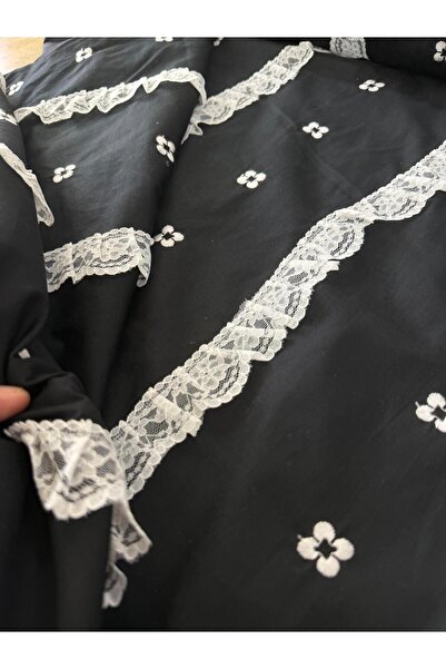 METERİAL Row by Row Ruffle Lace Embroidered Cotton Voile Fabric - Width 140 c...
