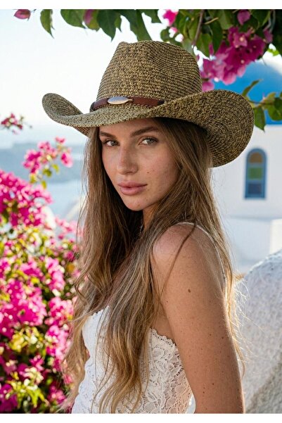 LAGRANZE Women's Straw Cowboy Hat with Glittery Braid Effect