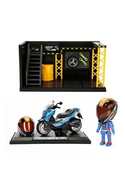 NW NessiWorld 1:12 Motorcycle and Repair Workshop Set with Sound and Light