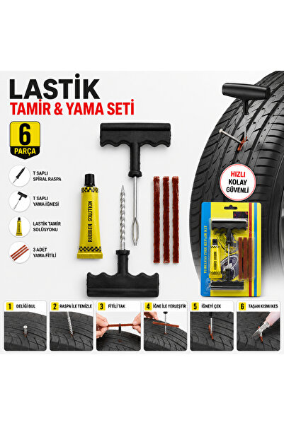 EVİMİST 6 Parça Lastik Tamir Seti Tubeless Lastik Yama Kiti Oto Motosiklet Bi...