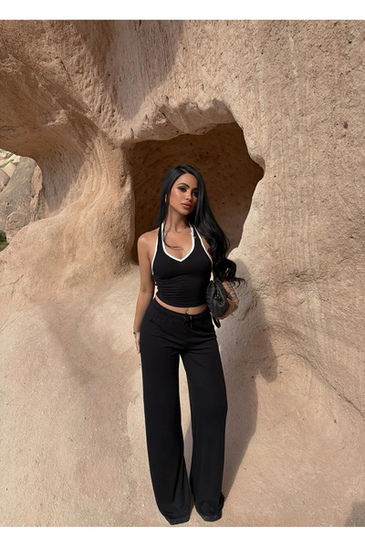 kırmızı butiks Black Piping Viscose Double Suit
