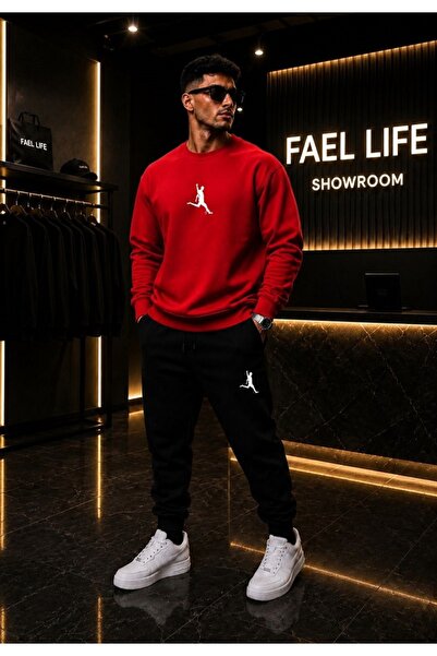 FAEL LİFE Unisex Wide Cut Zero Collar and Sweatpants Football Player Printed Set