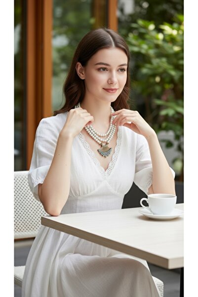 FAYRA ACCESSORIES Zirkon Taşlı Kaburga 3 Sıra İnci Kolye