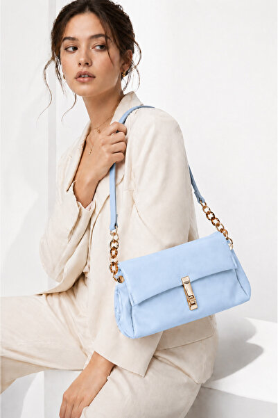 Moda Lime Blue Women's Elegant Textured Surface Chain Strap Shoulder Bag Suit...