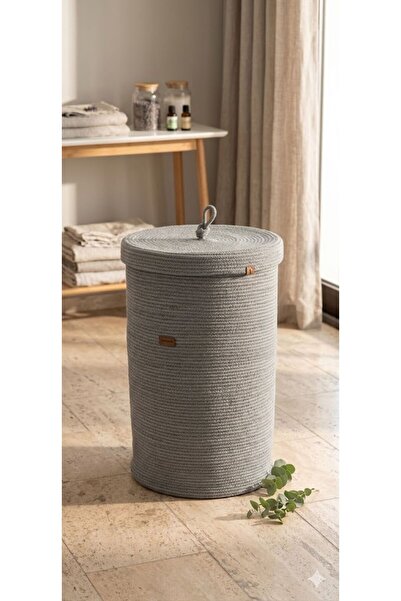 Life For You KİRLİ ÇAMAŞIR SEPETİ 45CM GRİ PAMUK POLYESTER JÜT İP EL EMEĞİ İLE