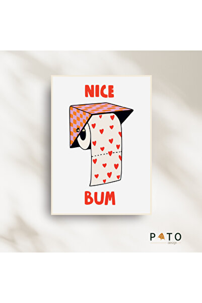 Pato Design 'Nice Bum' Banyo Dekoratif Tablo | Bej Çerçeveli | MDF & UV Baskı