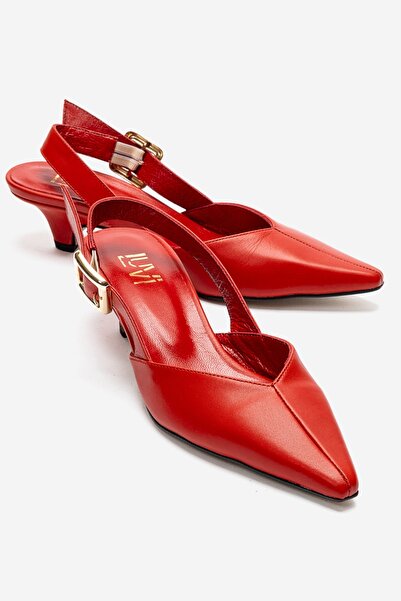 LuviShoes حذاء DIORIS نسائي من الجلد الأحمر الأصلي بكعب قصير
