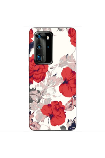 Other Huawei P40 Pro Red Flowers Transparent Silicone TPU Θήκη