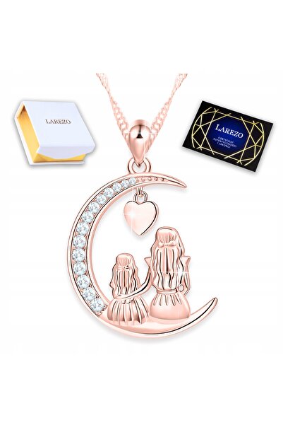 Larezo 925 Silver Necklace with Gold Plated, Crescent Moon Pendant Mother and...