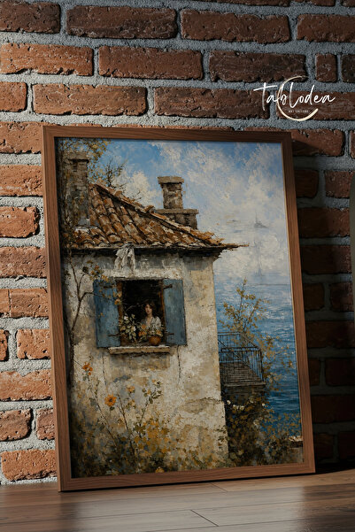 tablodea Pictură vintage cu casă de la malul Mării Mediteraneene, pictură mur...