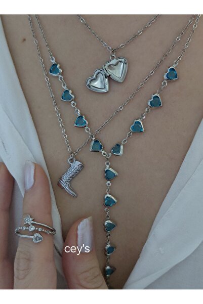 Cey's fashion ÇELİK Y kolye SETİ Vintage Kolye Locket kolye Açılan kapaklı ka...