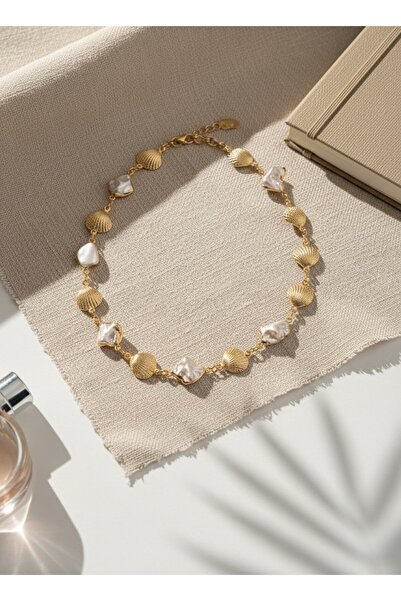 SR Jewelry Box İnci & Deniz Kabuğu Detaylı Uzun Kolye – Altın Kaplama Yaz Kol...