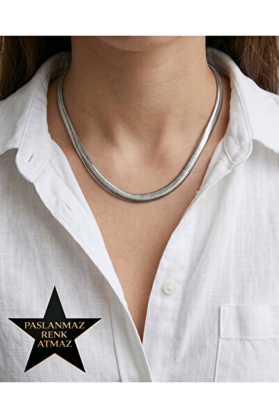 stainless steell 316L Steel Silver Thick Snake Chain Women's Necklace