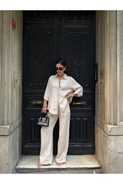 MEECY Set de pantaloni și cămașă din țesătură Tencel pentru femei
