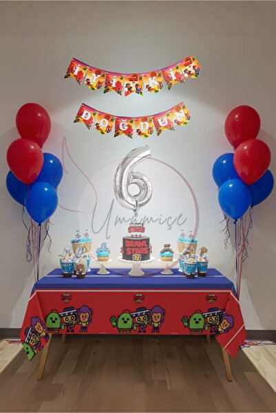 Umamiçe Brawl Stars Themed 6Th Birthday Party Set – Tablecloth + Banner + 6 N...